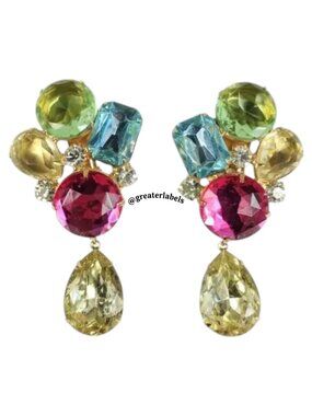 Kenneth Jay Lane Vtg '90s Oversized Colorful Rhinestone Chandelier Earrings